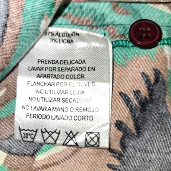 Y2K Almatrichi Madrid Floral Print Blouse Green Brown Cotton VNeck 3/4 Sleeve, S - Picture 6 of 11